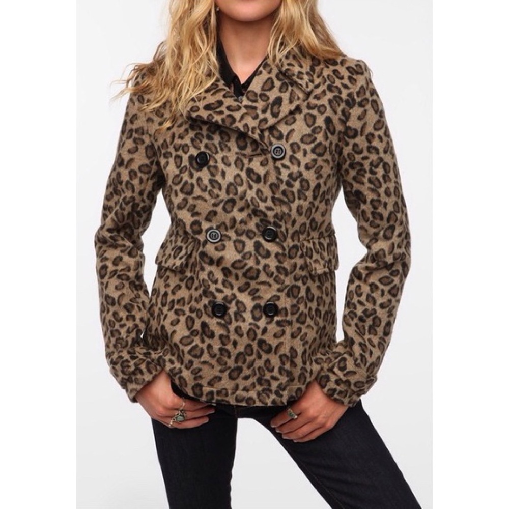 Anthropologie Pins+Needles Leopard Pea Coat Large - Picture 6 of 6